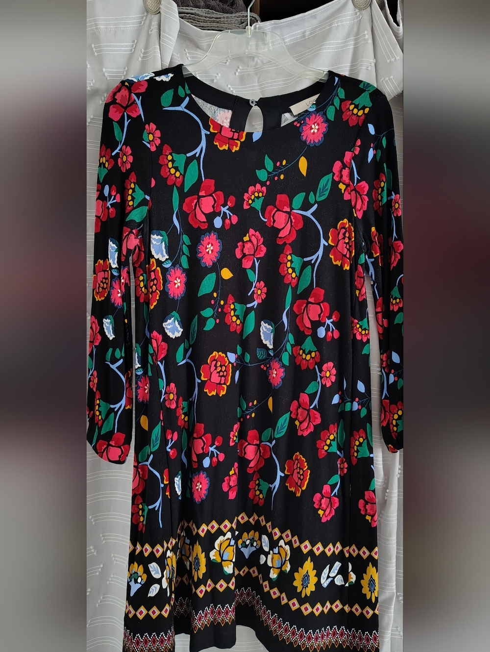 LOFT Black Spring Summer Dress with Vibrant Floral Design PETITE